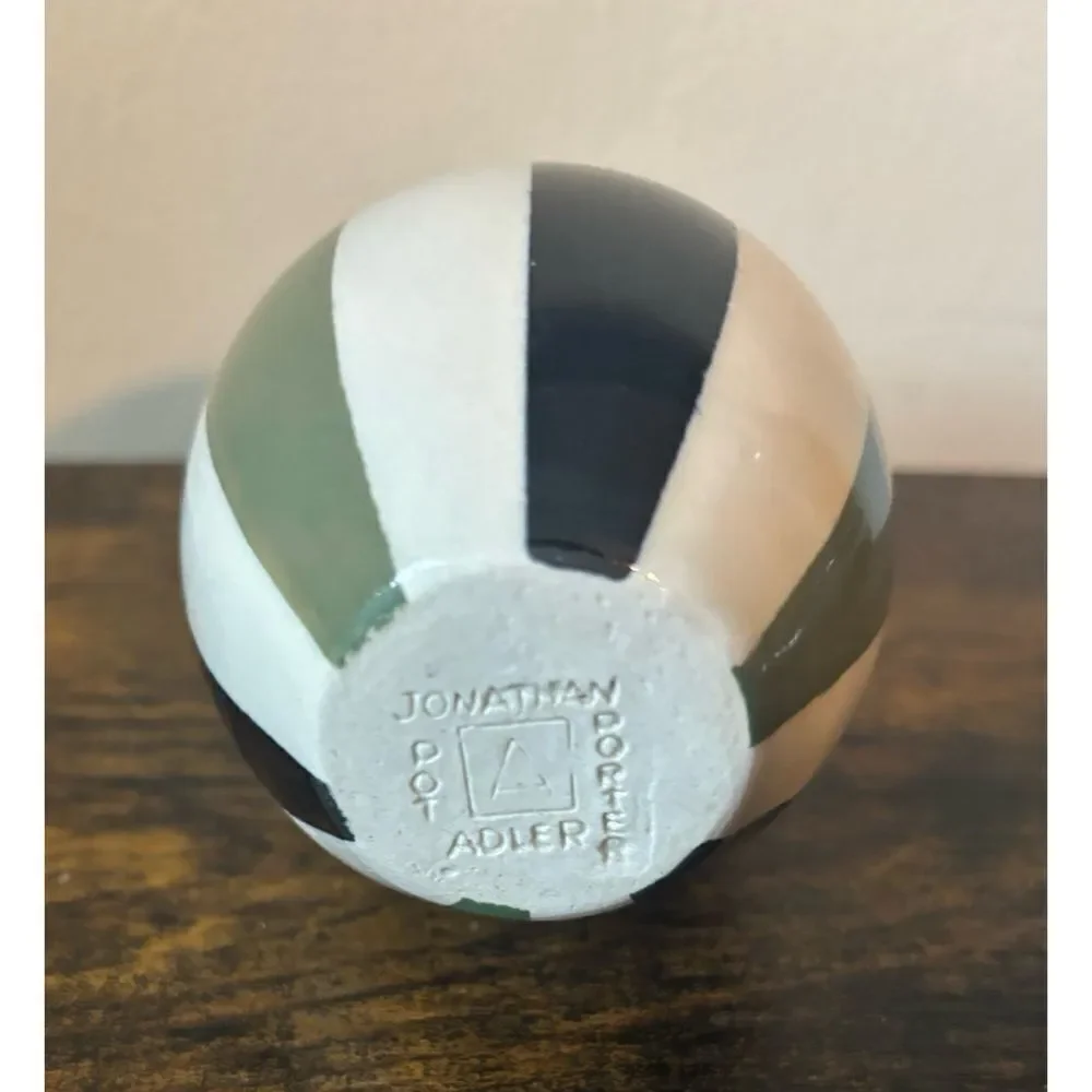 Petite Early  Small Vintage Jonathan Adler Black & Green  Stripped Vase